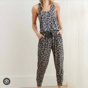 Aerie gray and black animal print sleeveless jumpsuit